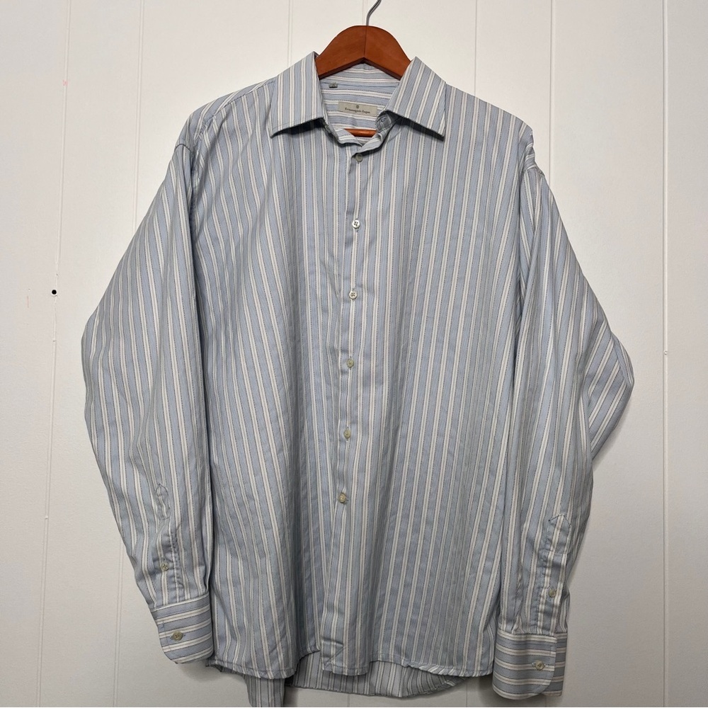 Ermenegildo Zegna Pattern Stripe Blue White Men's Dress Shirt Size 43/17